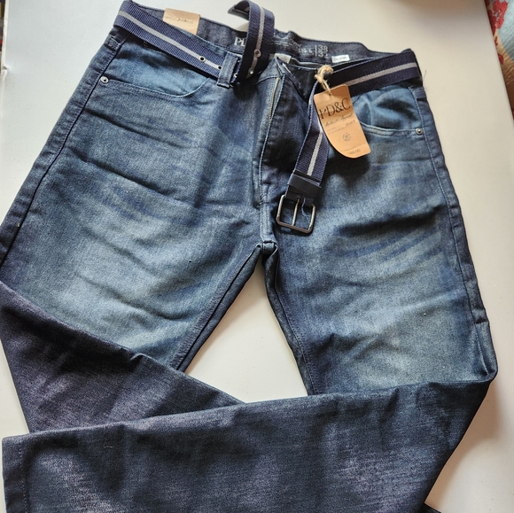 PD&C Men’s Blue Jeans – Size 38x32 – NWT with Belt - Picture 1 of 9